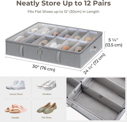 StorageWorks Under Bed Shoe Storage Organizer, Underbed Shoes Container with Adjustable Dividers
