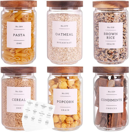 6 Set Glass Pantry Storage Jars with Acacia Airtight Lid - 23oz Thicken Glass Kitchen Canisters