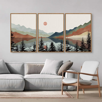 Tinonedraw Boho Mountain Framed Canvas Wall Art Set, Watercolor Nature Landscape Wall Decor, Black