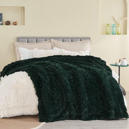 GONAAP Fuzzy Faux Fur Throw Blanket Forest Green Super Soft Cozy Plush Fuzzy Shaggy Blanket for