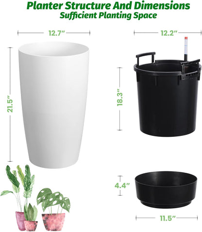 22" Tall Round Planter Set of 2, Self Watering Pots for Indoor Plants, Large Flower Pot Outdoor