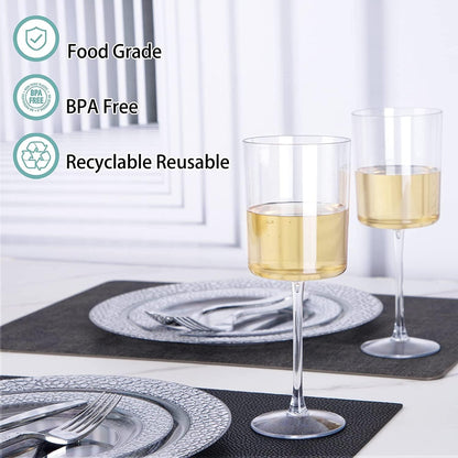 Ciaell 12 Pack Clear Plastic Wine Glasses - 10 Oz Disposable Wine Glasses with Stem for Parties &