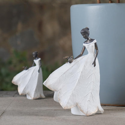 Guichifun Fairy Statue Collection Home Decoration - White Leaf Angel Girls with Bird Resin Home