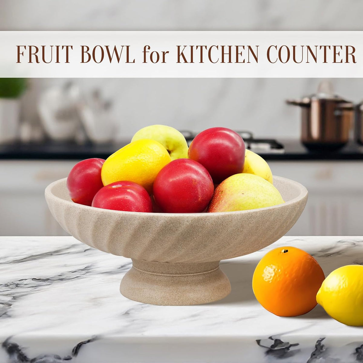 Large Resin Pedestal Decorative Bowl - Modern Fruit Bowl for Kitchen Counter - Handicraft Bowls for