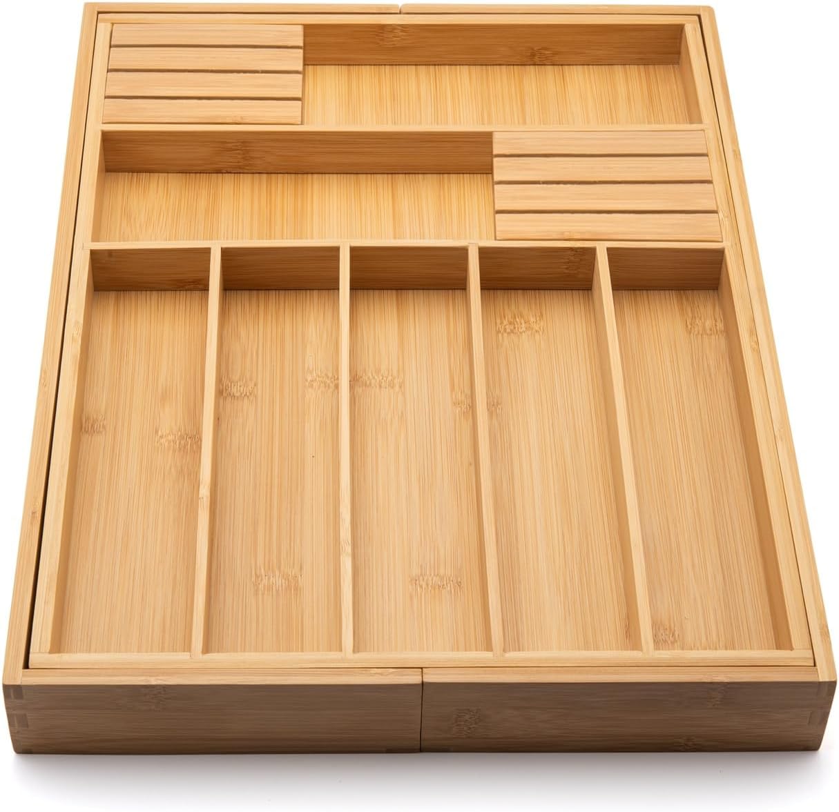 Bamboo Drawer Organizer with Knife Blocks - Silverware Organizer & Utensil Drawer Organizer