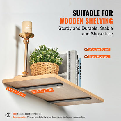 VEVOR Floating Shelf Brackets 10 Inch, 6 Pack Heavy Duty Shelf Brackets, Brackets for Shelves, 1/5"