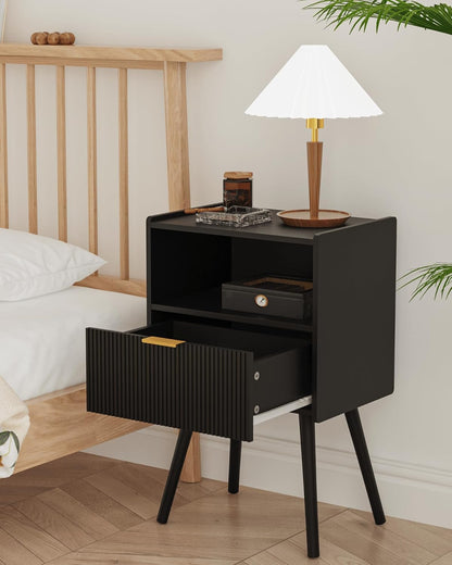 Nightstand,Modern Bedside Table with Storage Drawer and Open Wood Shelf, Accent Night Stand with
