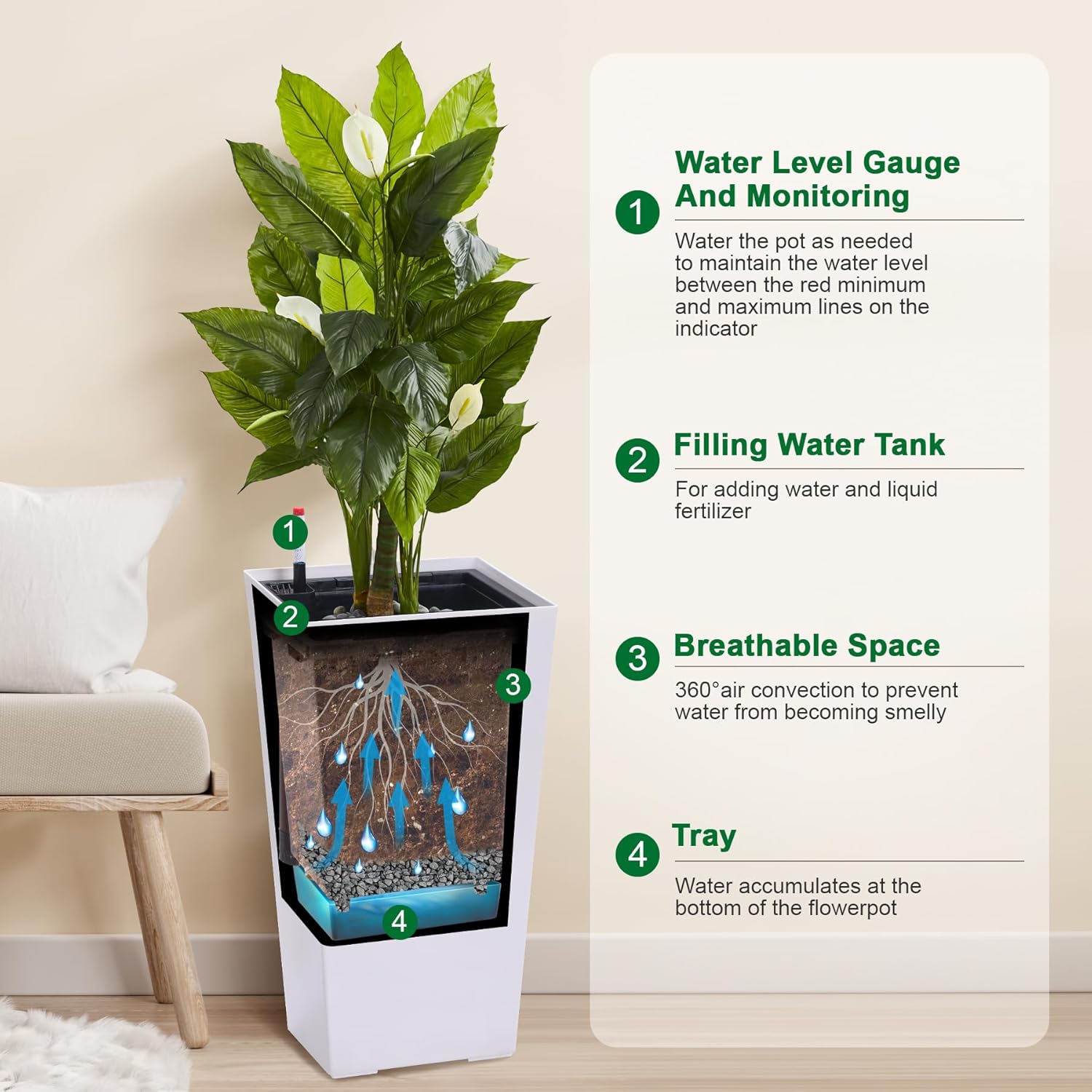 22.5" Tall Planters Set of 2, Outdoor＆Indoor Black Planter Pots, High Front Porch Planter Pots with