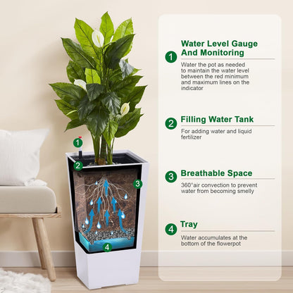 22.5" Tall Planters Set of 2, Outdoor＆Indoor Black Planter Pots, High Front Porch Planter Pots with