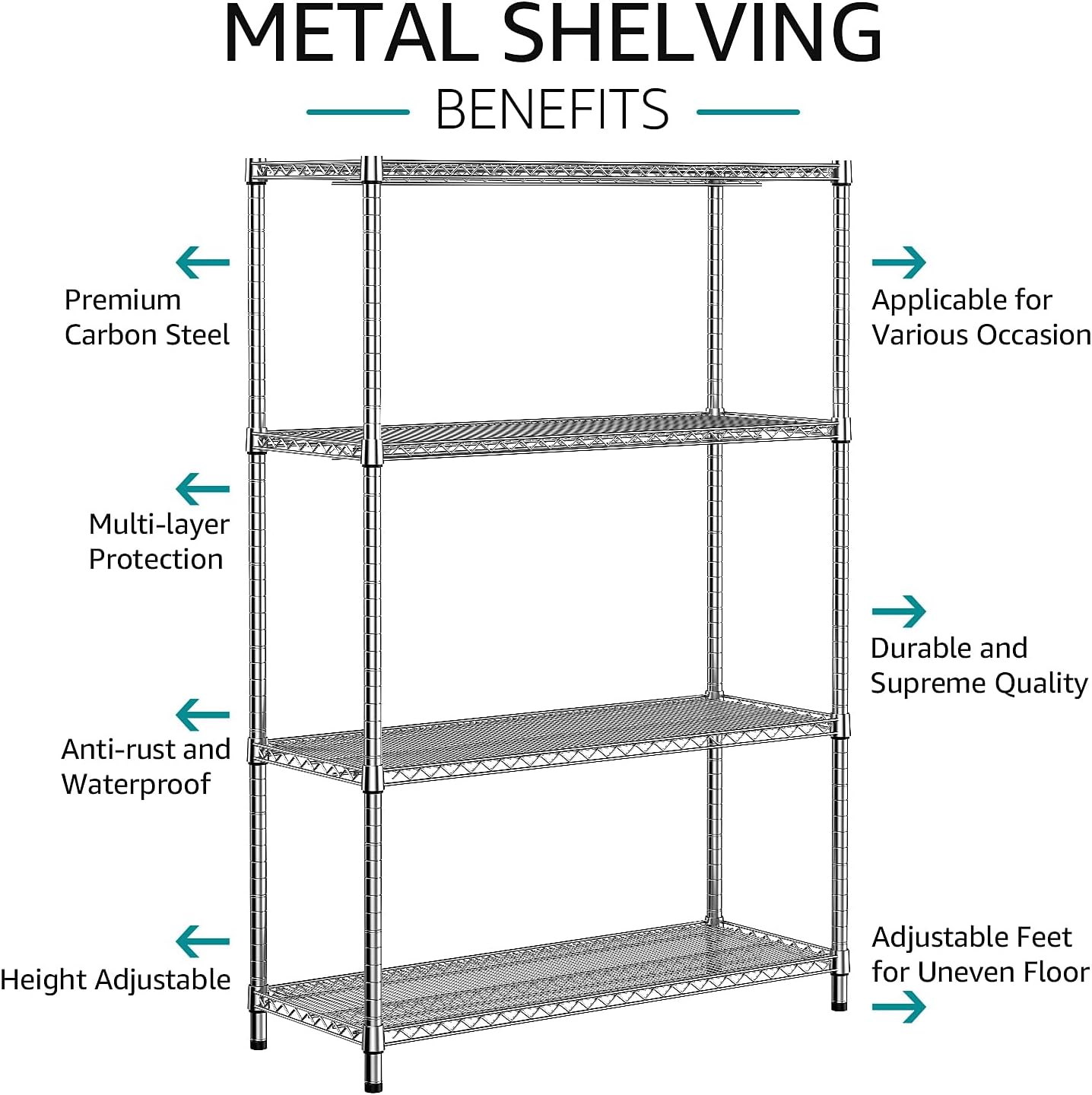 IZEUK 3400 LBS Garage Shelving Wide Storage Shelves 4 Tier Metal Shelves Heavy Duty Adjustable