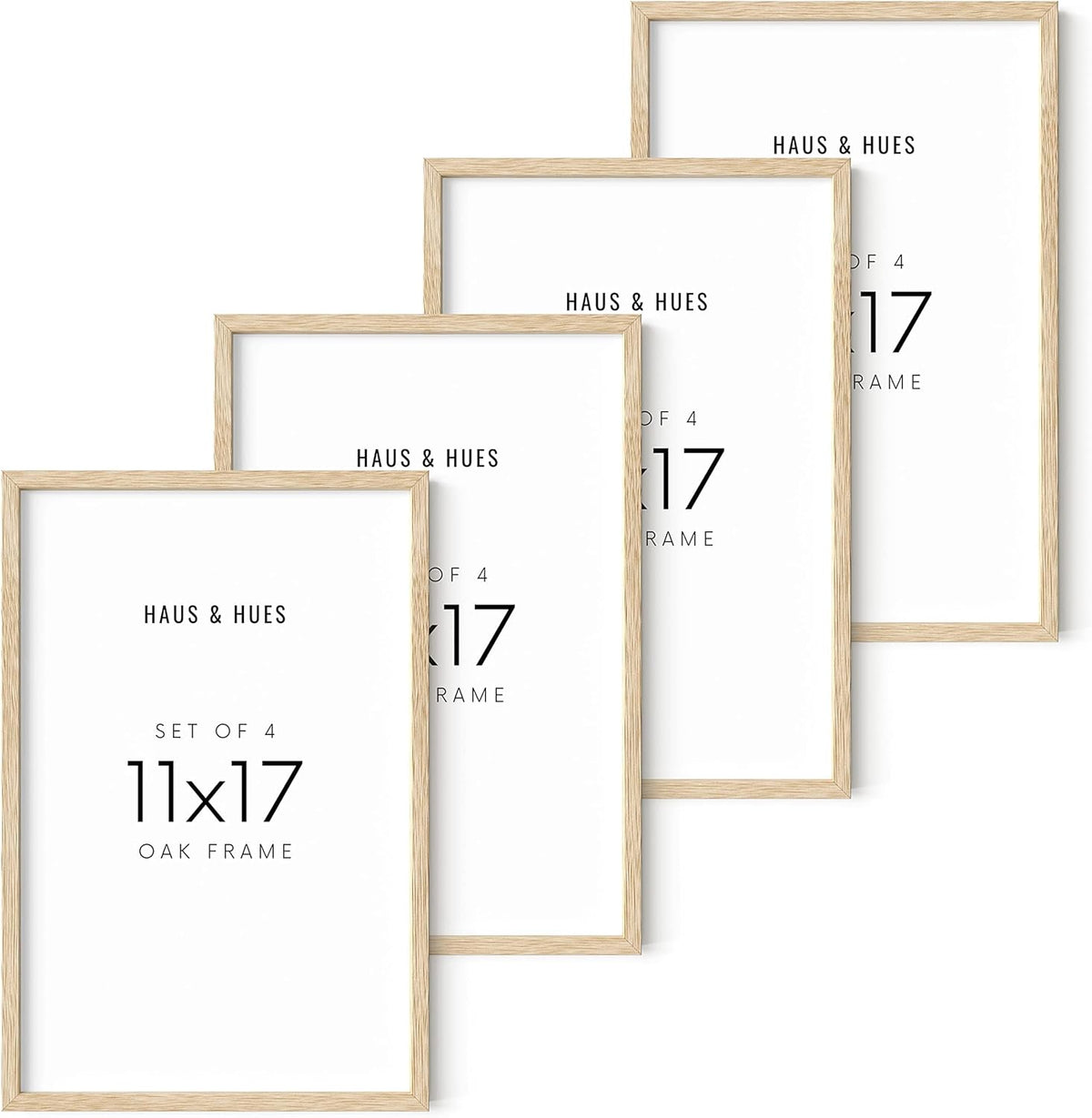 HAUS AND HUES Set of 4 11x17 Picture Frames - Natural Oak Wood Gallery Wall Set, 17x11 Frames