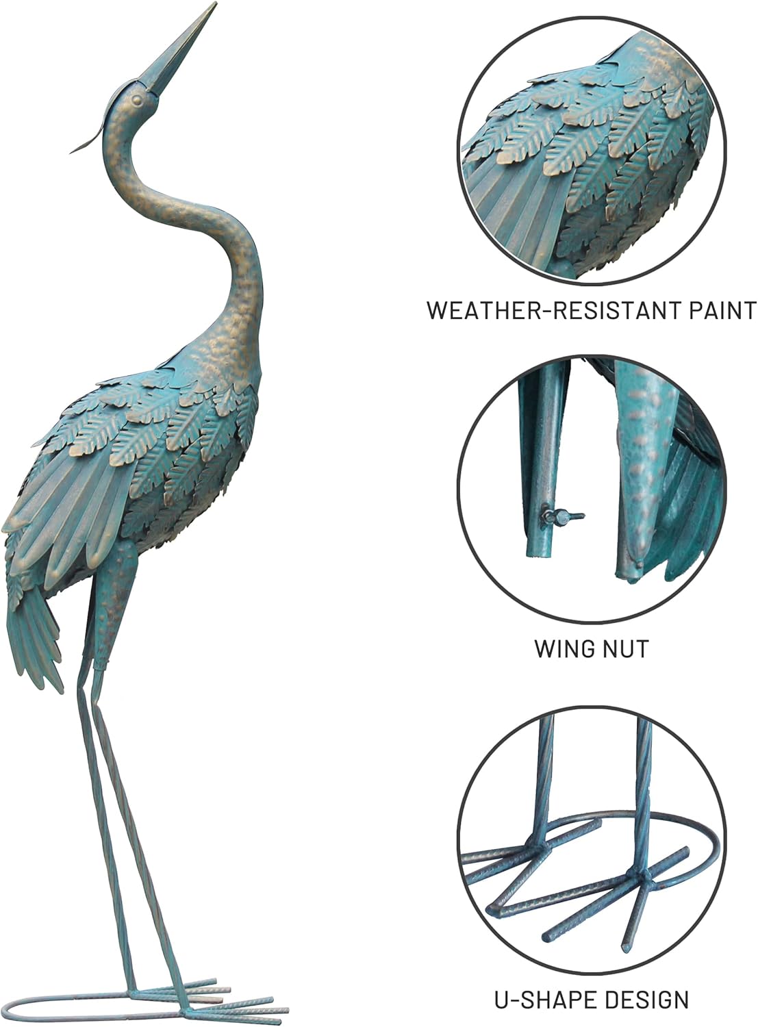 33-37 Inch Metal Crane Garden Statue Décor, Bird Garden Sculpture & Statues, Outdoor Decoration for