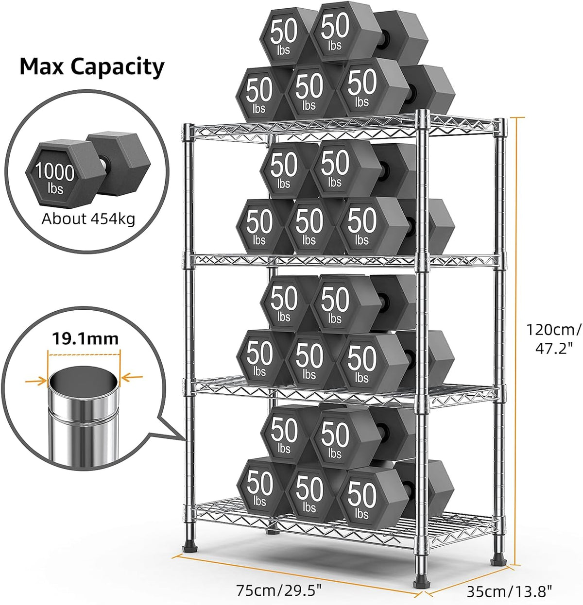 1000 lbs Storage Shelving Steel Heavy Duty 4-Tier Utility Shelving Unit Steel Organizer Wire Rack