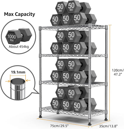 1000 lbs Storage Shelving Steel Heavy Duty 4-Tier Utility Shelving Unit Steel Organizer Wire Rack