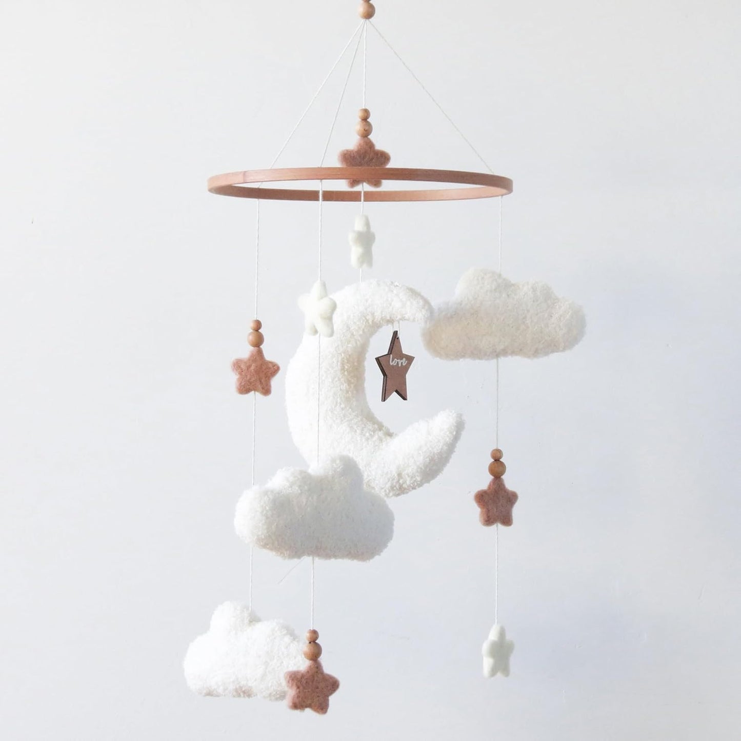 Cloud Moon Crib Mobile Cloud Baby Mobile for Crib Neutral Boho Clouds and Stars Moon Mobile Boucle