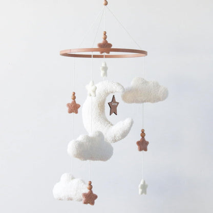 Cloud Moon Crib Mobile Cloud Baby Mobile for Crib Neutral Boho Clouds and Stars Moon Mobile Boucle