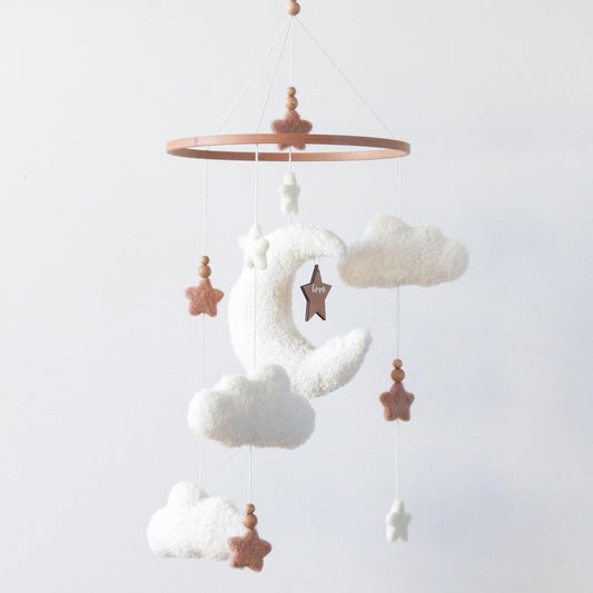 Cloud Moon Crib Mobile Cloud Baby Mobile for Crib Neutral Boho Clouds and Stars Moon Mobile Boucle