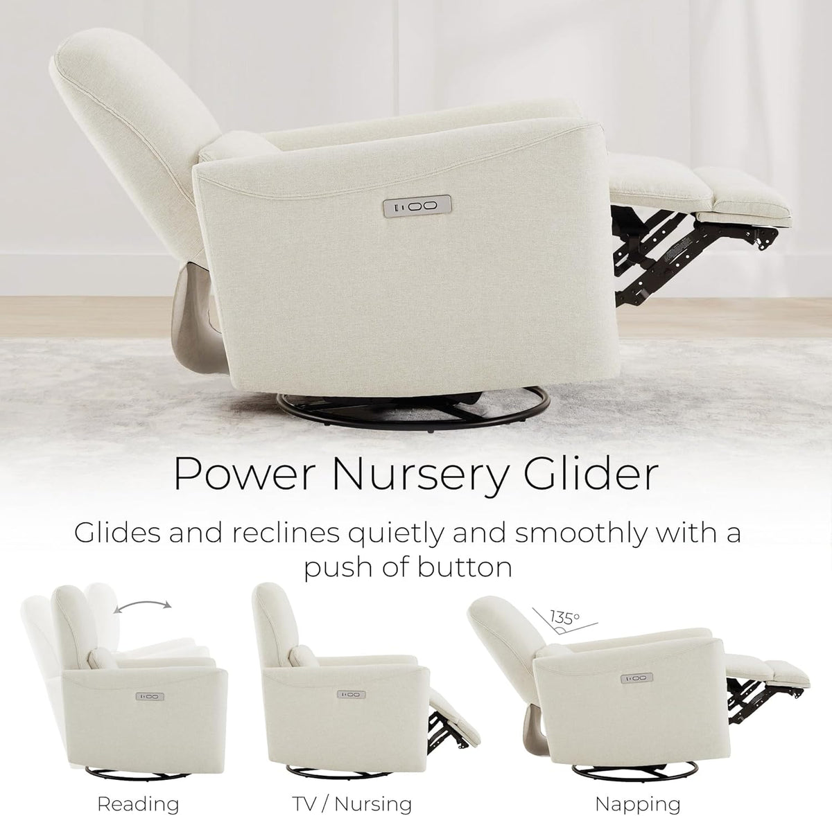 CHITA Power Recliner Chair Swivel Glider, FSC Certified Upholstered Living Room Nursery Reclining