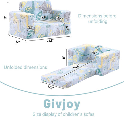 Toddler Chair Kids Couch, 2-in-1 Toddler Soft Sherpa Couch Fold Out Armchair Glow in The Dark with