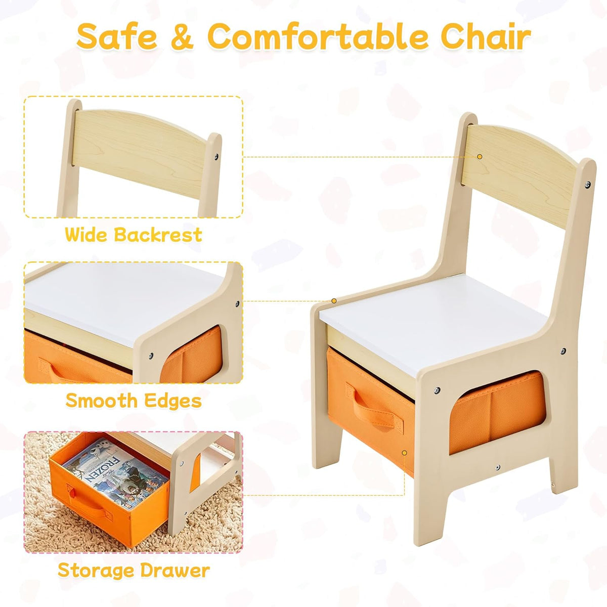 Kids Table and Chair Set, 3 in 1 Wooden Activity Table with Detachable Tabletop, Toddler Table and