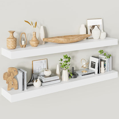 Heimlove Floating Shelves for Wall 48 Inches Long,9.3" Deep White Floating Shelf Set of 2,Wall
