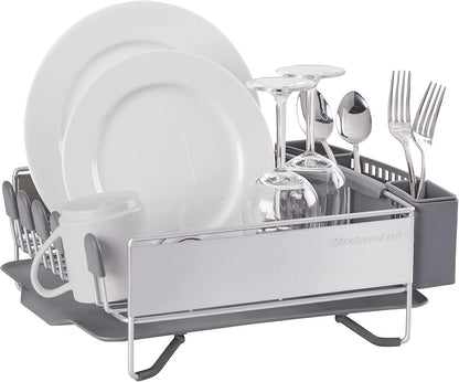 KitchenAid Compact Space Saving, Dish Rack with Removable Flatware Caddy and Angled Self Draining