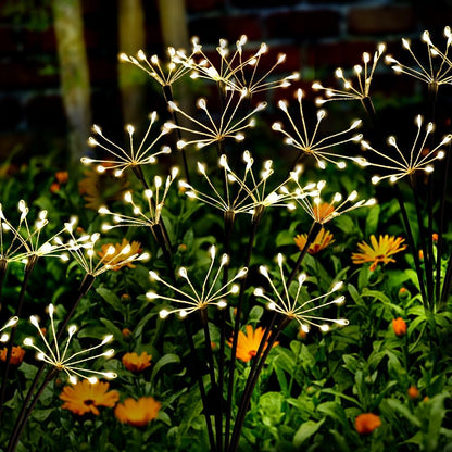 Solar Garden Lights 2 Pack Twinkling Solar Firework Lights with 2 Modes 120LED, Solar-Powered Light