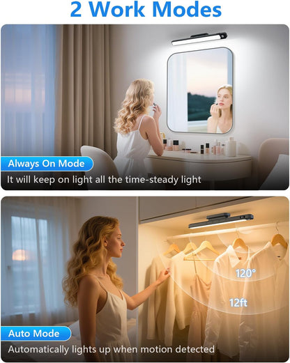 Ferswe 3W Motion Sensor Magnetic Light Bar,Eye-Friendly Rechargeable Closet Lights with Battery