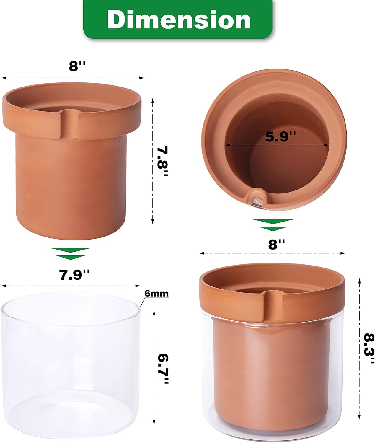Phoenix Vine 8 Inch Self Watering Planter Pot, Terracotta Clay Pot with Glass Reservoir for Indoor