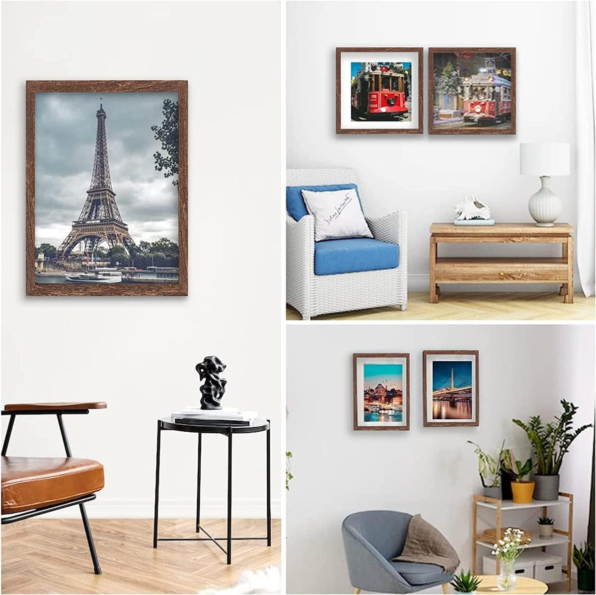 8x10 Picture Frame Set of 6, Display Pictures 5x7 with Mat or 8x10 Without Mat for Wall Mounting