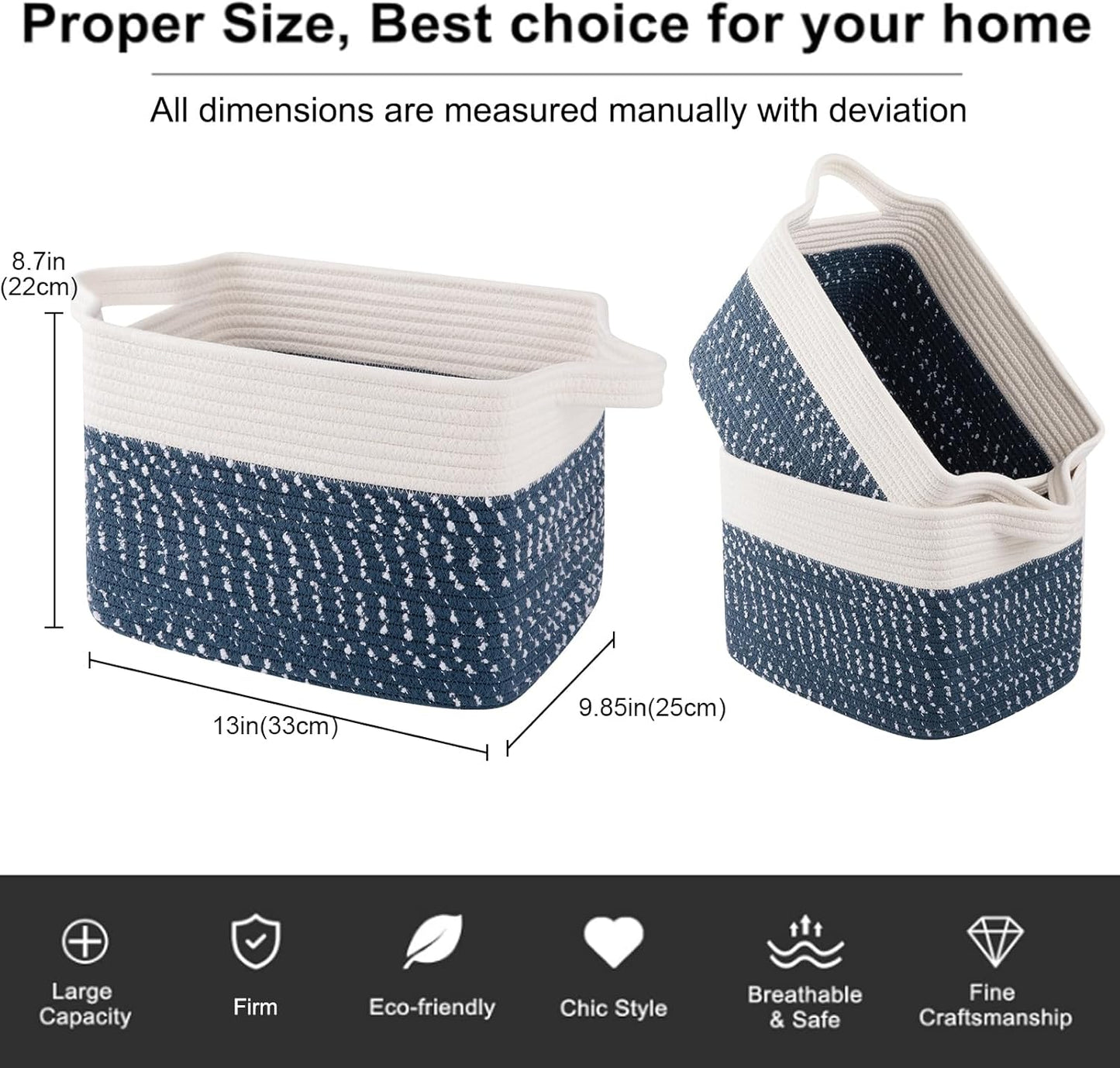 OIAHOMY Storage Basket, Woven Baskets for Storage, Cotton Rope Basket for toys,Towel Baskets for
