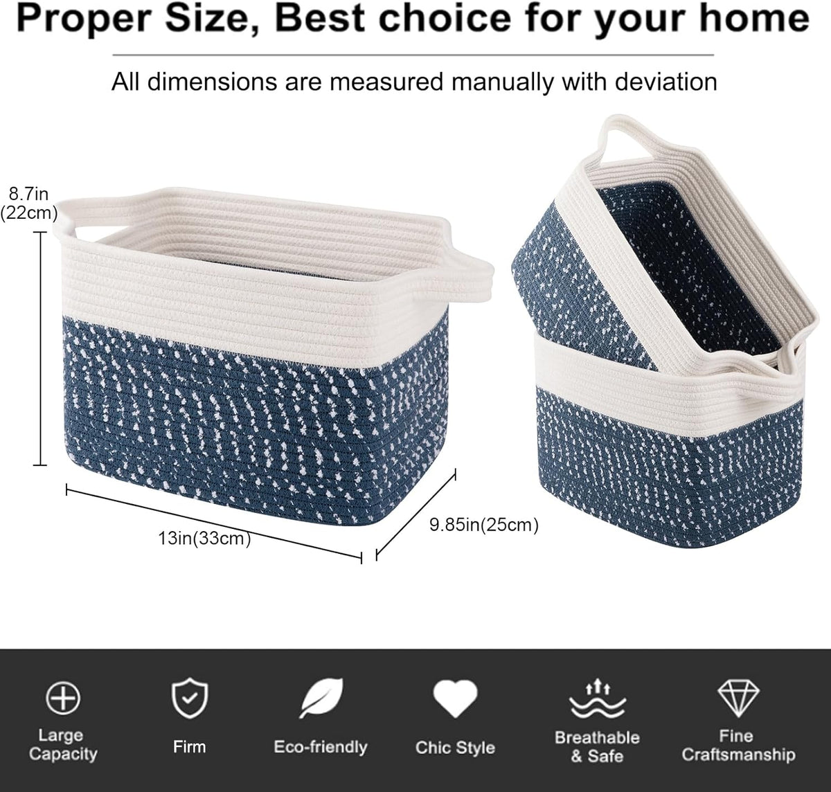 OIAHOMY Storage Basket, Woven Baskets for Storage, Cotton Rope Basket for toys,Towel Baskets for