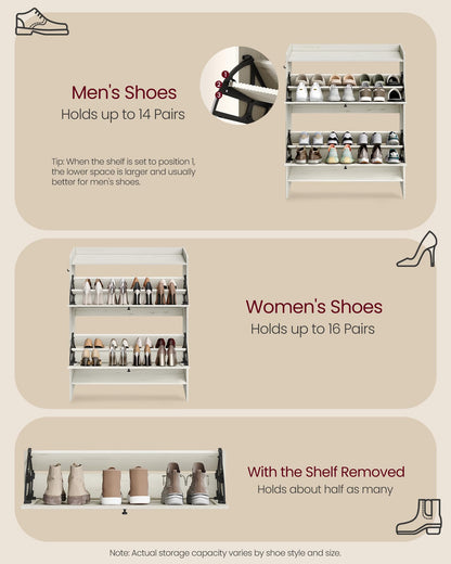 VASAGLE Shoe Storage Cabinet Organizer with 2 Flip Drawers, Freestanding Narrow Shoe Rack Cabinet