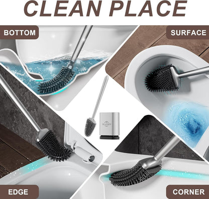 Sellemer Toilet Brush and Holder Set - Flexible Toilet Bowl Brush Head with Silicone Bristles