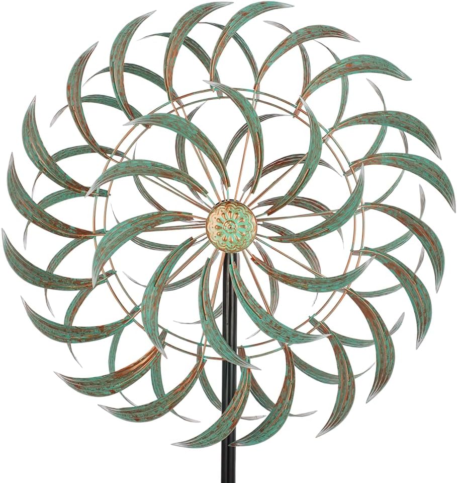 Viveta Large Outdoor Wind Spinner,21 * 85 inches Metal Wind Sculpture with 4 Sturdy Stakes,Green