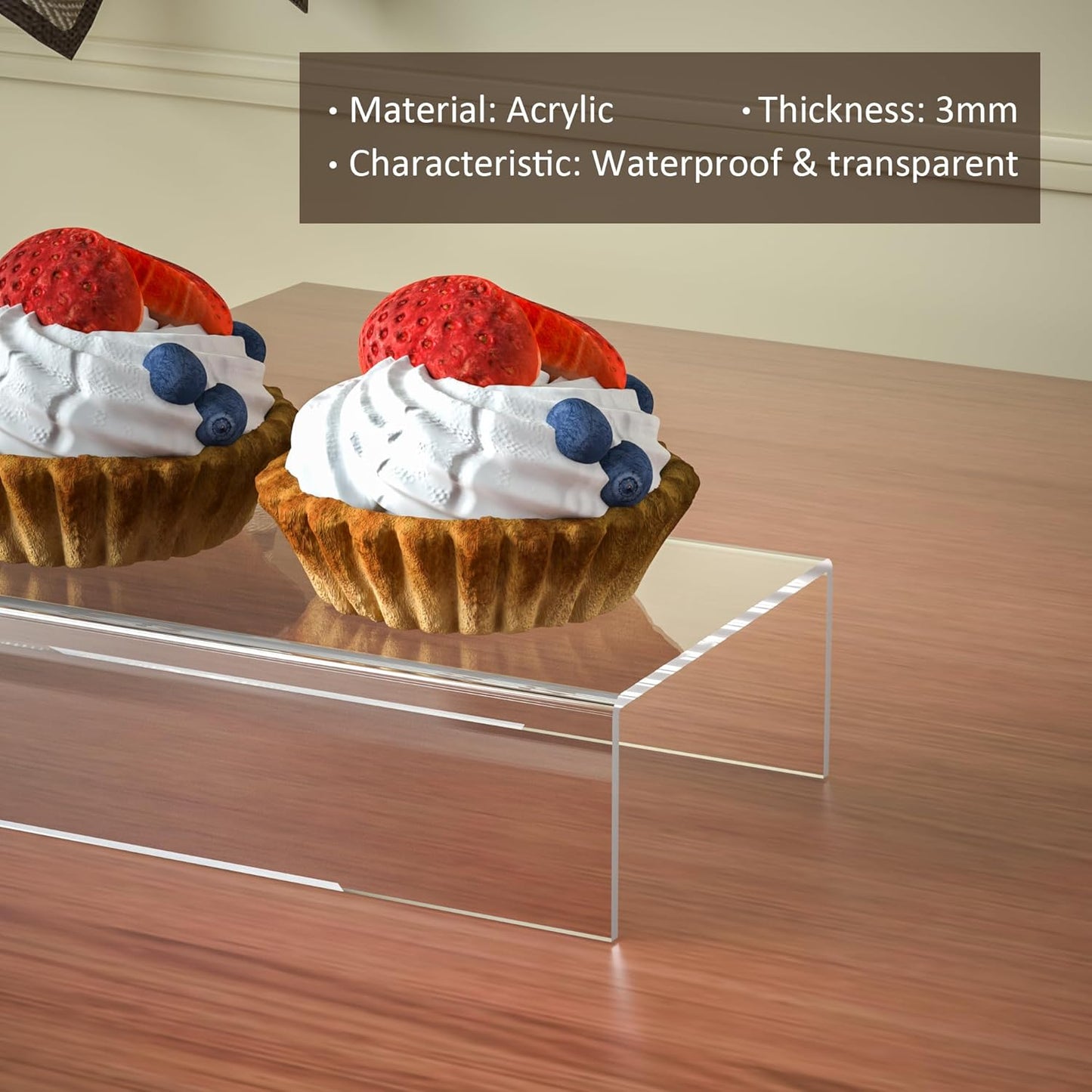 Clear Riser Display Shelf 3pcs, Desktop Rectangular Acrylic Display Shelves Storage Organizer