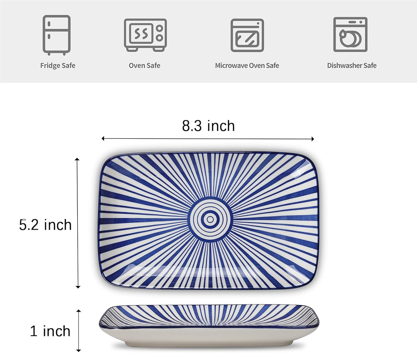 Selamica Ceramic Rectangular Salad Plates Set of 4, Small Serving Plates for Appetizers, Sushi