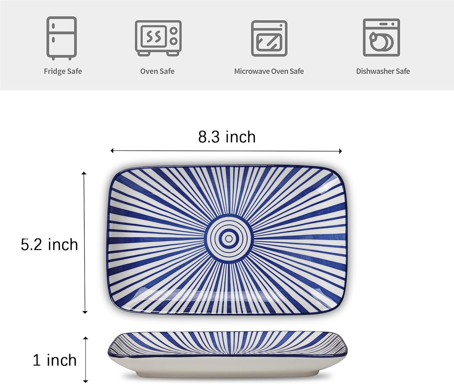 Selamica Ceramic Rectangular Salad Plates Set of 4, Small Serving Plates for Appetizers, Sushi