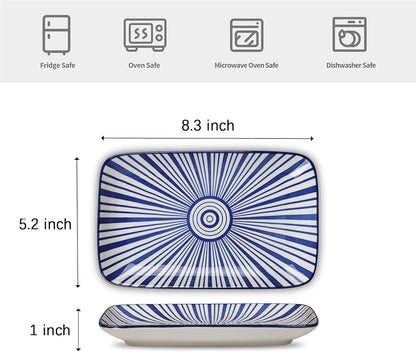 Selamica Ceramic Rectangular Salad Plates Set of 4, Small Serving Plates for Appetizers, Sushi