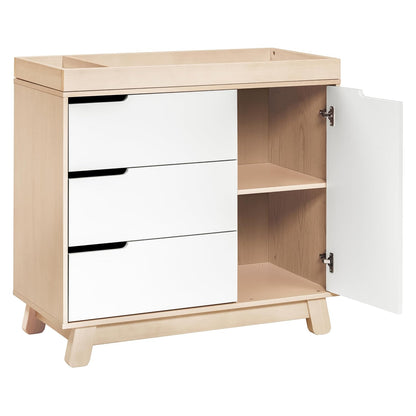 Babyletto Hudson 3-Drawer Changer Dresser with Removable Changing Tray in Washed Natural and White