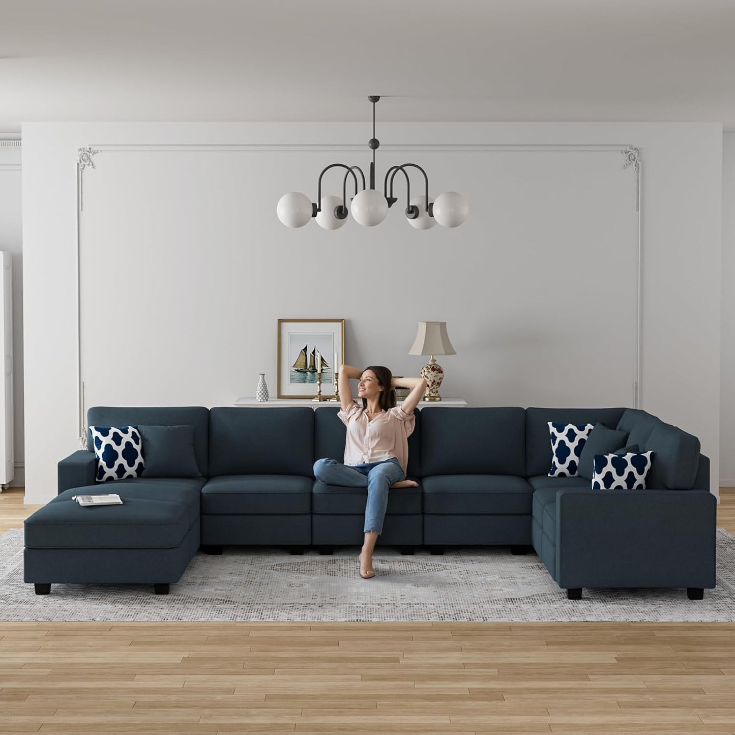 L Lengend Vansen Modular Sectional Sofa U Shaped Couch with Ottoman Modern Reversible Corner