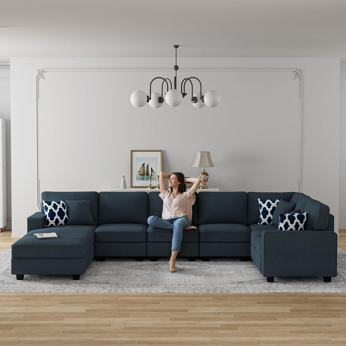 L Lengend Vansen Modular Sectional Sofa U Shaped Couch with Ottoman Modern Reversible Corner