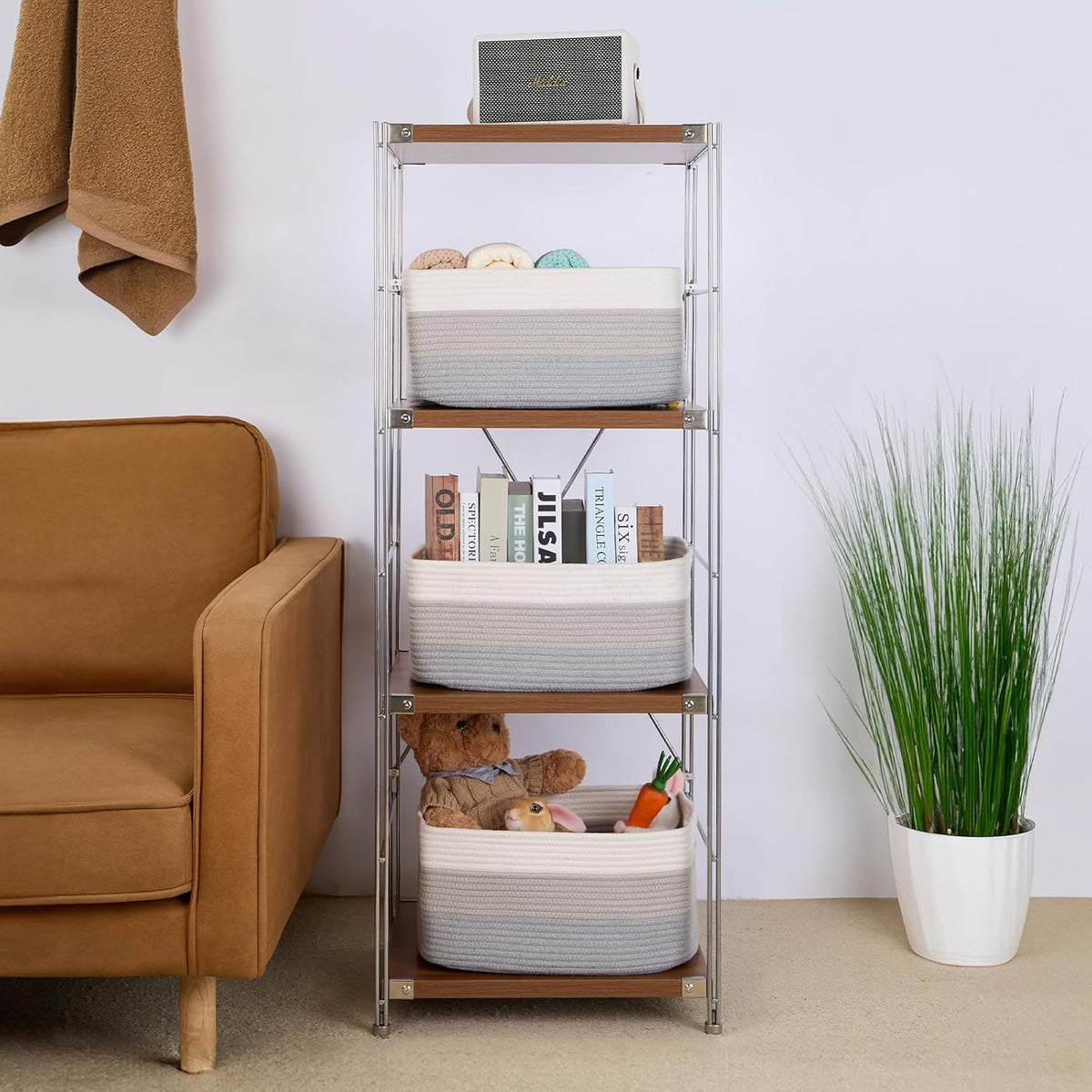 Large Storage Baskets for Shelves, Closet Organizers Bins for Clothes Blanket Towels, Baby Nursery