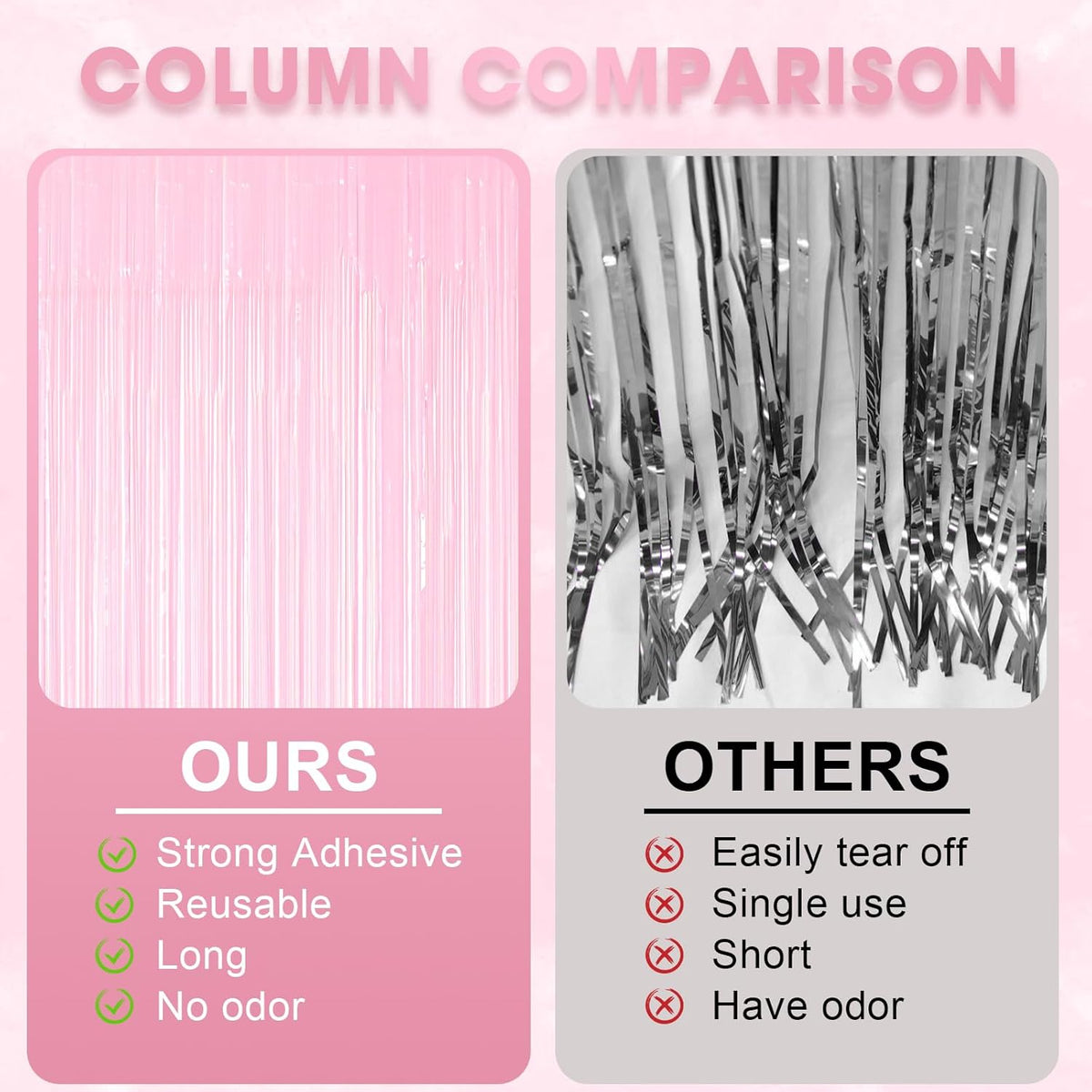 3 Pack 3.3 x 8.2 ft Pasel Pink Foil Fringe Backdrop Curtains, Tinsel Streamers Birthday Party