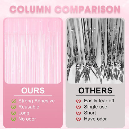 3 Pack 3.3 x 8.2 ft Pasel Pink Foil Fringe Backdrop Curtains, Tinsel Streamers Birthday Party
