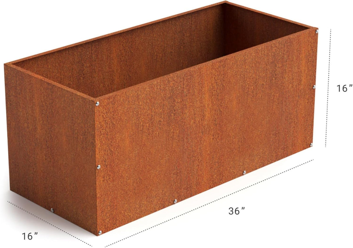 DIY CARTEL Corten Steel Rectangular Outdoor Planter Box, Rustic & Modern Farmhouse Design, Large