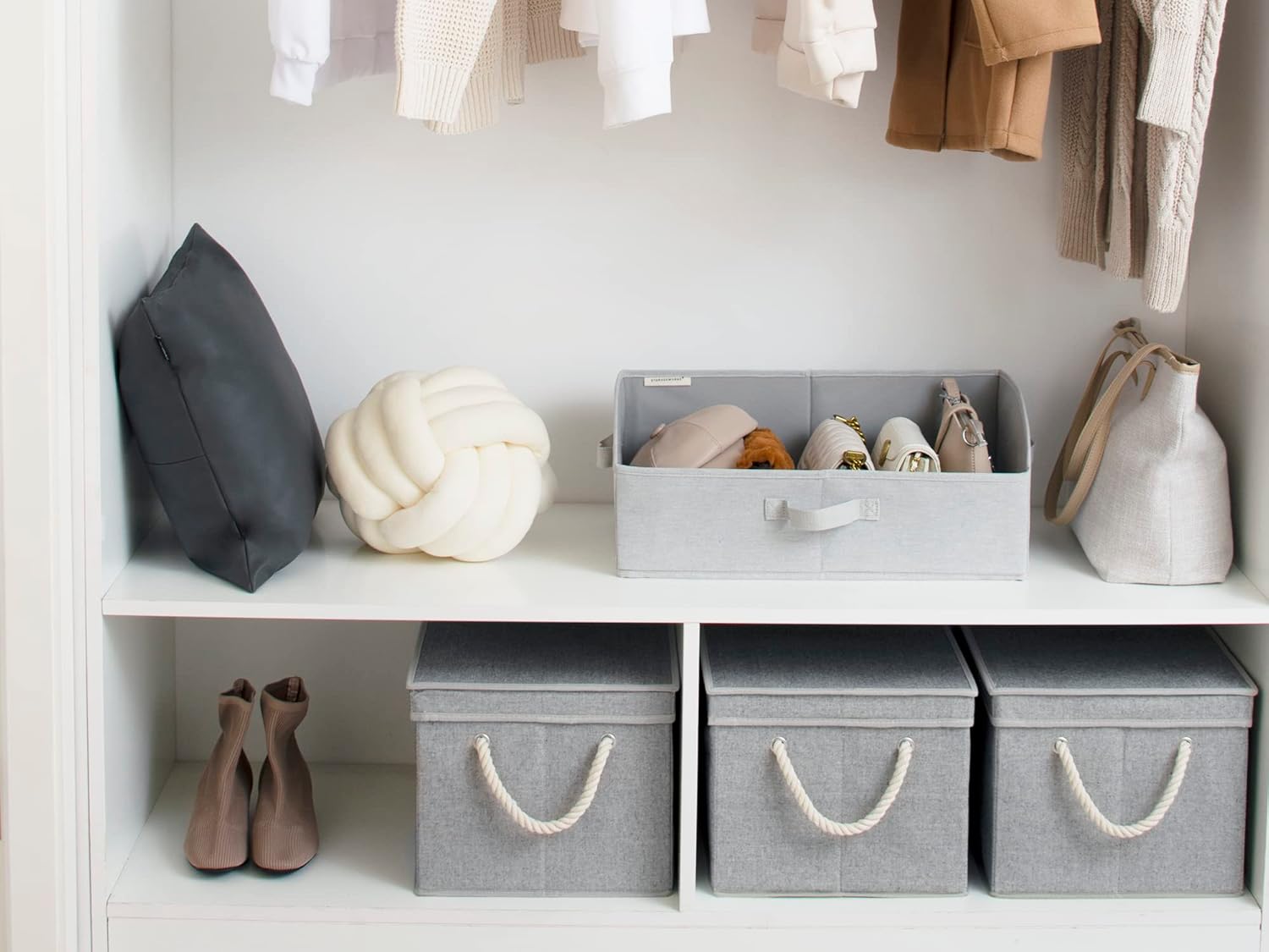 StorageWorks Storage Bins with Lids, Decorative Storage Boxes with Lid and Soft Rope Handles