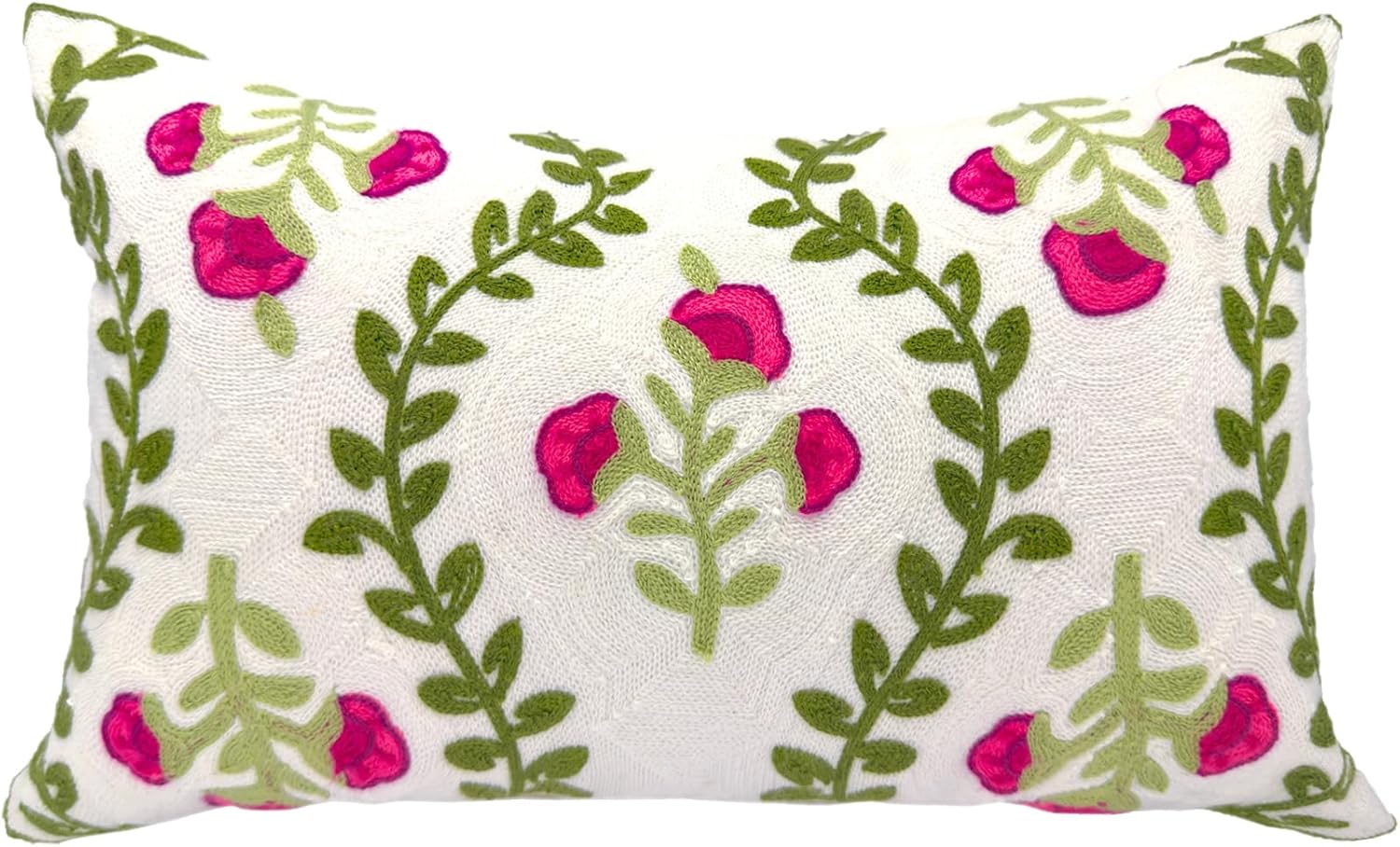 Alysheer Flower Embroidered Summer Decorative Lumbar Throw Pillow Cover 12"x 20", Farmhouse Cottage