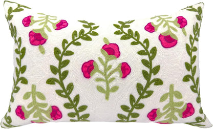 Alysheer Flower Embroidered Summer Decorative Lumbar Throw Pillow Cover 12"x 20", Farmhouse Cottage
