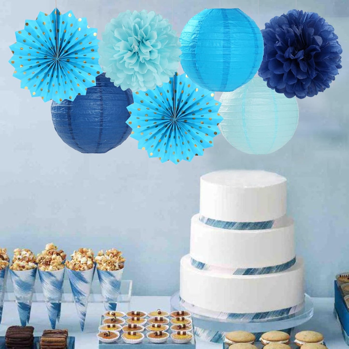 Light-Royal Navy-Blue White Party-Decorations Streamers - 14pc Boy Birthday Baby Shower Paper